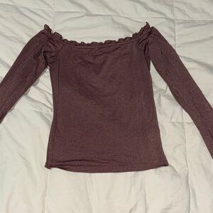 Aeropostale Off-Shoulder Long Sleeve Top in Mauve with Shimmer